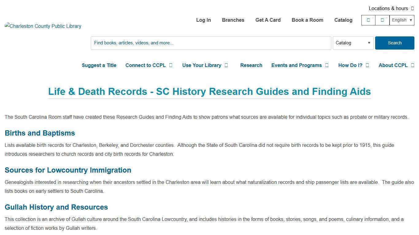 Life & Death Records - SC History Research Guides and Finding Aids | Charleston County Public Library